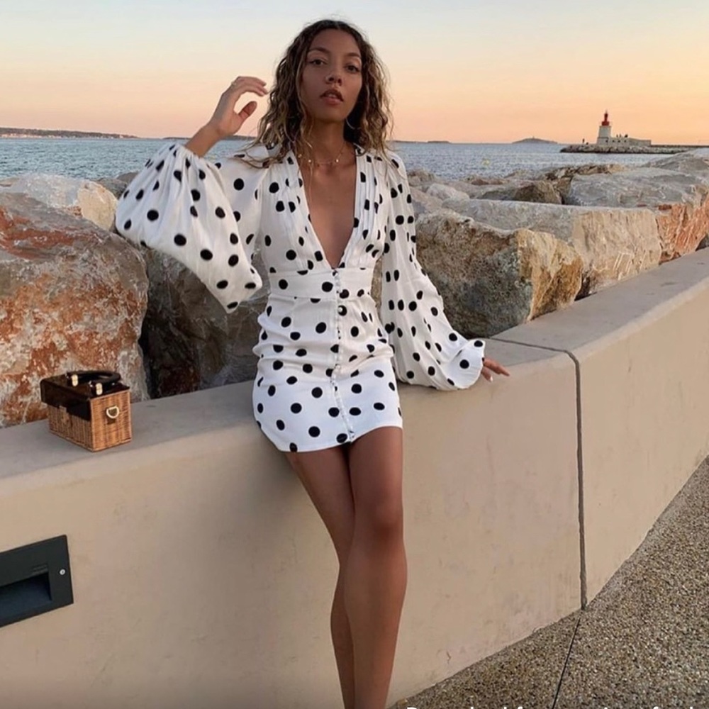 Rat & Boa White and Black Polka Dot Mini Dress